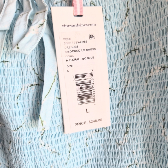 Vineyard Vines Long-sleeved Smocked Tiered Maxi Dress Size L - Picture 4 of 9